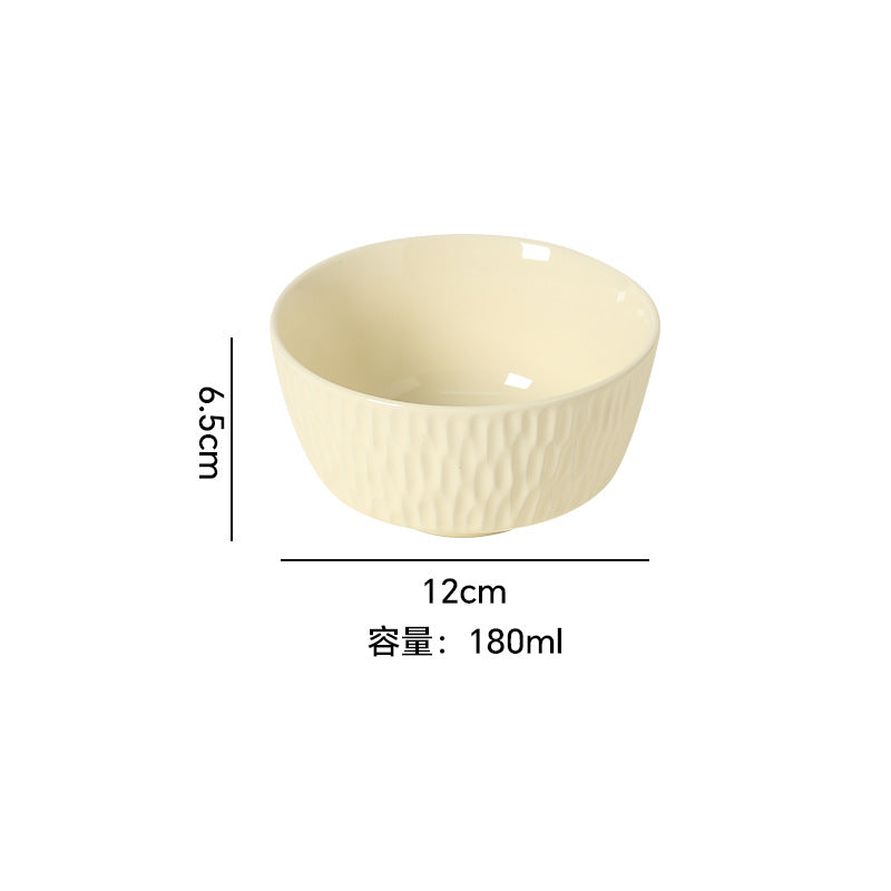 Minimalist nordic solid color fufu ceramic bowl, plate, and dish set - household rice bowl, fish plate, soup plate, and striped plate