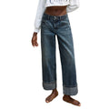 Fashionjeans women's distressed white rolled hem high waistdrapedloose pants american casual women's jeans