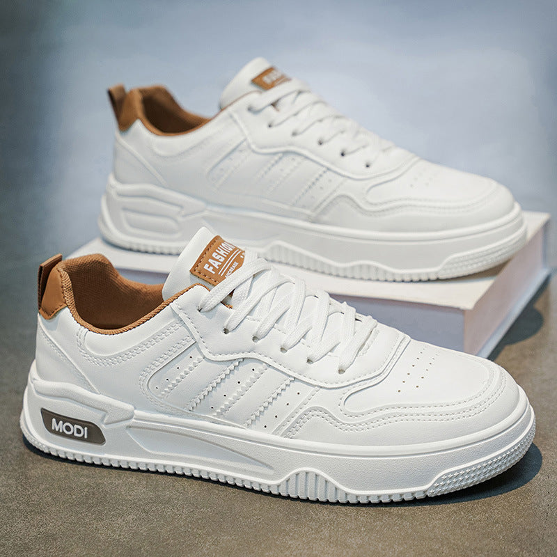 Men's spring 2026 new arrivals: versatile white casual skate shoes, low-top trendy sneakers for students, leather upper white shoes