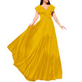 D3159p belted plus size women's v-neck solid color pleated ruffle hem maxi dress - european & american style - wholesale dress