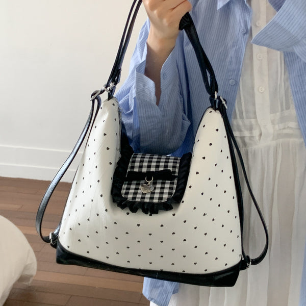 2025 summer new fashion tote bag high sense polka dot portable backpack college student cute women bag