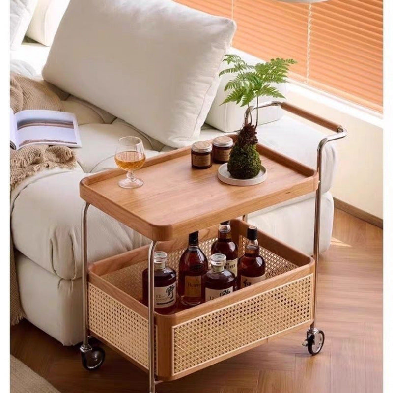 Solid wood mobile with wheel edge few stainless steel storage medieval trolley living room storage rattan storage simple coffee table
