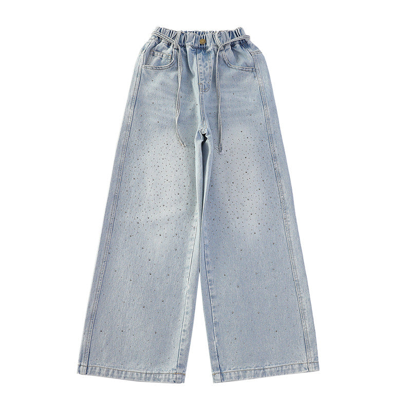 Girls' spring pants: denim & wide-leg styles - new  collection for older girls & teens - straight leg, rhinestone embellishments
