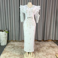 New fashion slim-fit african cross-border supply: rhinestone & beaded organza ruffle sleeve evening dress/gown