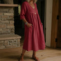 cross-border fashion: european & american style summer dresses - new arrivals. casual, loose-fit solid color v-neck pocket dress