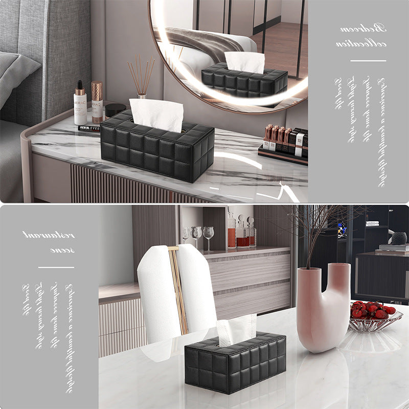 Light luxury tissue box Living room coffee table Premium desktop leather paper box Home hotel restaurant High value paper box