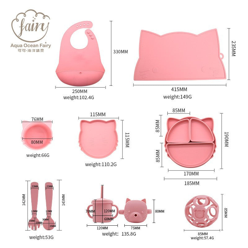 Baby silicone tableware set, non-slip and anti-dirty cartoon bear set, food-grade baby silicone feeding tableware