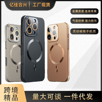 Suitable for apple 17 magnetic phone case crystal lens iphone14 creative heat dissipation four corners silicone anti-fall new style