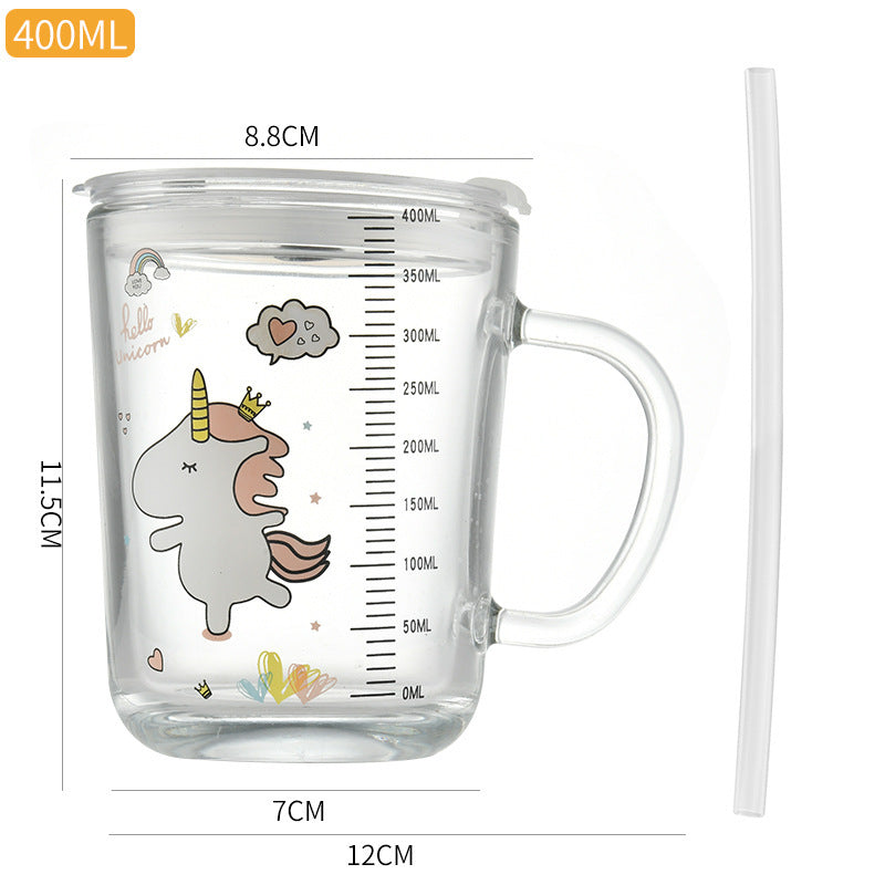 Cartoon milk mug summer glass cup with handle straw cup popular breakfast cup high-value water cup souvenir gift cup
