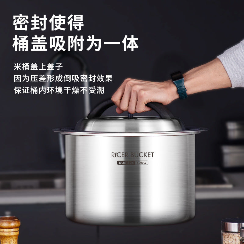 One piece of rice bucket box will be sent on behalf of 304 stainless steel negative pressure large-capacity household insect-proof rice tank, moisture-proof and fresh-keeping grain storage.