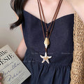 2026new arrival forest style retro starfish pendant necklace lazy style literary leather rope necklace ocean style clavicle chain