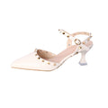 Summer women's new casualfashion style belt heeled sandals 2025 cut out studded women's pointed toe year high heels one word