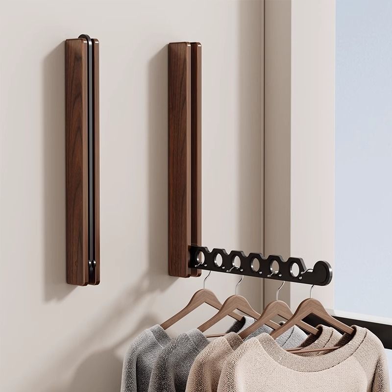 Walnut folding invisible clothes drying rack balcony for home wall-mounted clothes drying rod indoor clothes hanger bay window clothes drying rack