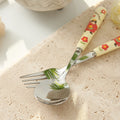 Cartoon girl ceramic handle high-temperature resistant anti-scald fork and spoon set, premium stainless steel cutlery, steak knife and fork