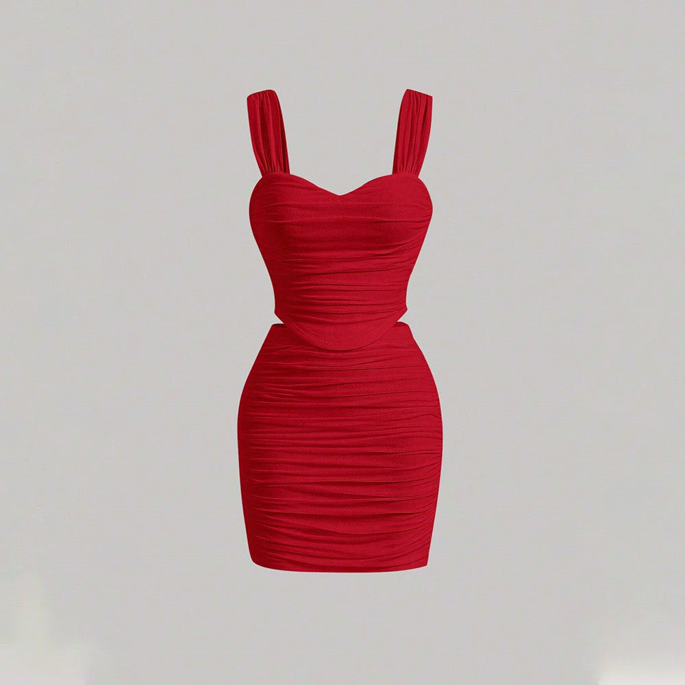 Amazon cross-border women's fashion  spring/summer new collection: ruched bodycon two-piece set - cami top & bodycon mini skirt