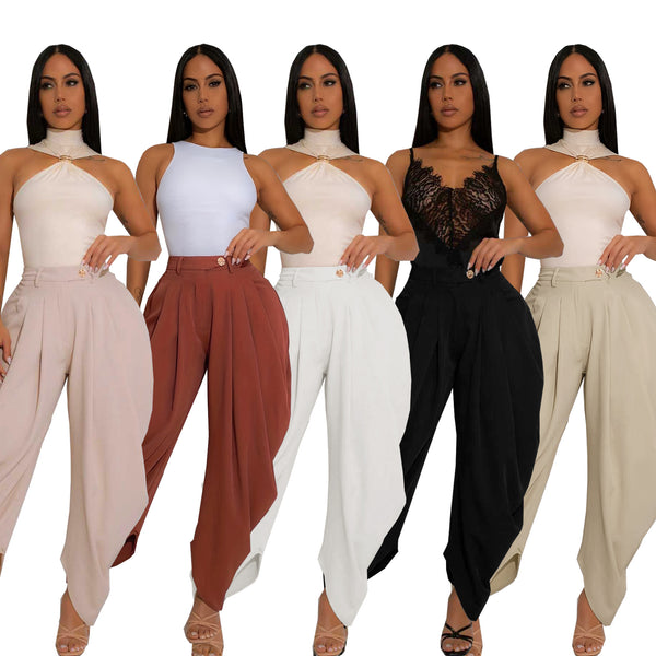 TW795  European beautiful women's bud pants solid color sexy urban multi-fold personalized casual pants  Independent Station