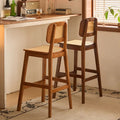Casual modern rubber wood high bar stool wabi-sabi style rattan bar chair for home island chair other cloth dining chair