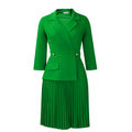 D543 women's foreign trade   autumn new fashion elegant blazer collar solid color pleated african dress