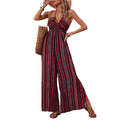 Amazon  european and american spring/summer striped print sexy flared jumpsuit