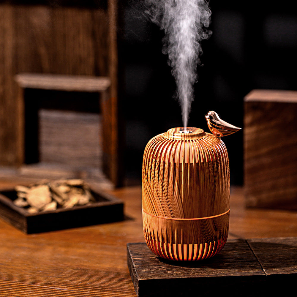 2024 new cross-border wood grain humidifier, usb powered desktop humidifier with high mist output, color-changing aroma diffuser