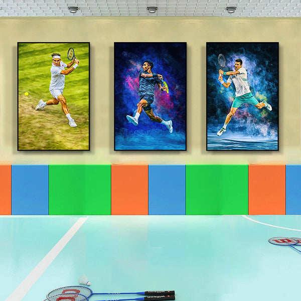 Tennis painting stadium club ball room decorative painting Federer Nadal inspirational sports star mural