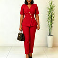 C8663  cross-border women's new ol commute solid color fashion top and pants two-piece set african style outfit