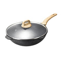 Stripes non-stick frying pan for home cooking pot multi-function gas stove neutral cooking pot wooden handle deep bottom pot