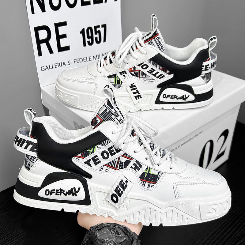 Men's white sneakers - spring/autumn breathable 2025 new trendy brand chunky sole athletic casual skate shoes - niche versatile streetwear footwear