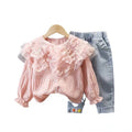 Spring outfit set  new stylish girls' baby fashionable toddler trendy denim spring two-piece set