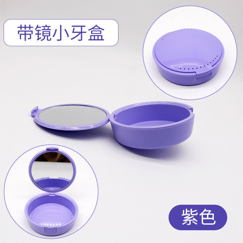 Dental Mirror Small Tooth Box Holder Tooth Storage Box, Oval Orthodontic Orthodontic Orthodontic Box, Portable Braces Box