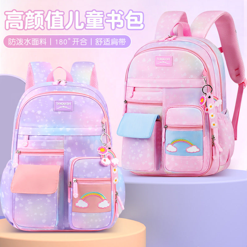 foreign trade kids backpack customized rainbow cute backpack spine protection and burden reduction primary school student schoolbag lightweight