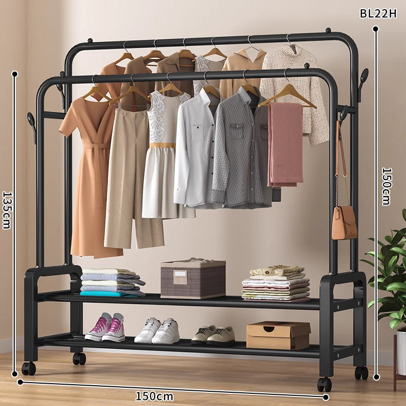 Clothes hanger floor-standing bedroom for home double-pole clothes drying rack clothes rack indoor clothes coat rack thickened balcony clothes pole