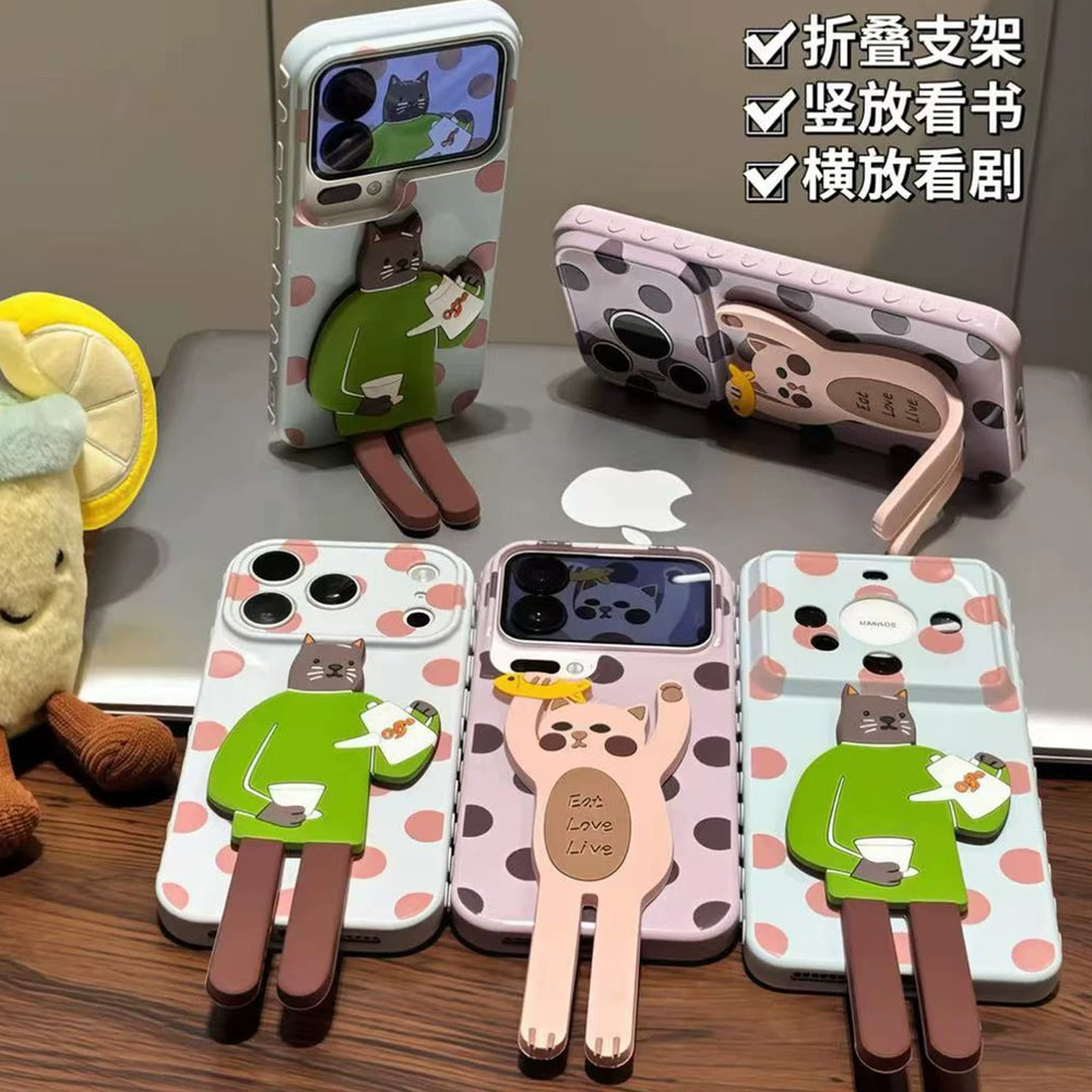 Suitable for iphone16 three-dimensional long-legged cat mobile phone case 17promax polka dot background anti-fall soft case couple model