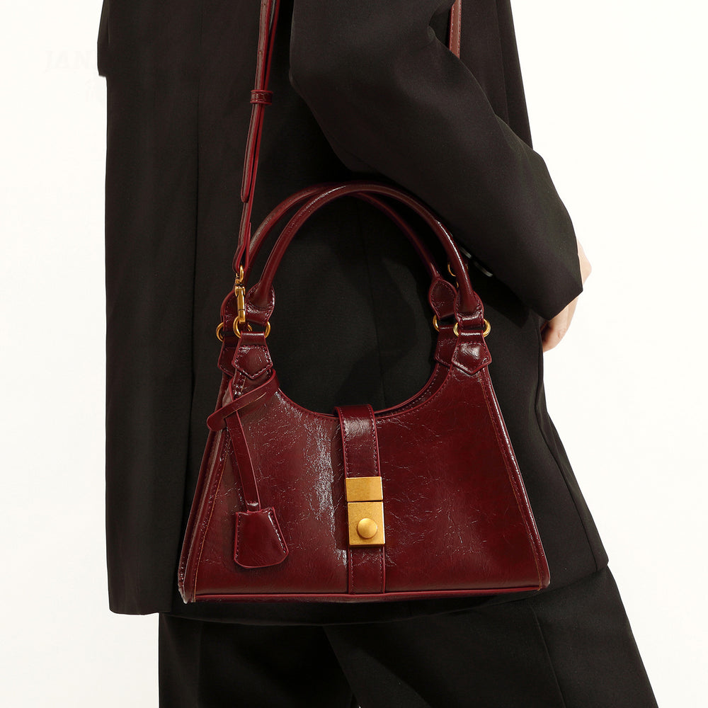 Fashionable 2025 high-end retro oil wax leather bridal wedding bag mother bag daily use satchel underarm bag