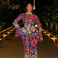 European and american style cross-border retro fashion women's bodycon print mini dress with cutout round neck and flared sleeves