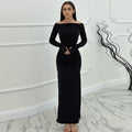 autumn european and american style cross-border women's fashion new one-shoulder sexy bodycon pleated side slit dress