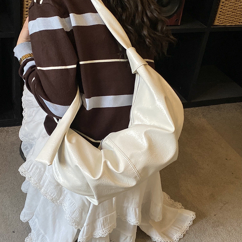 Retro pleated dumpling bag korean niche style oil wax leather satchel bag new arrival hot selling women's bag shoulder underarm bag