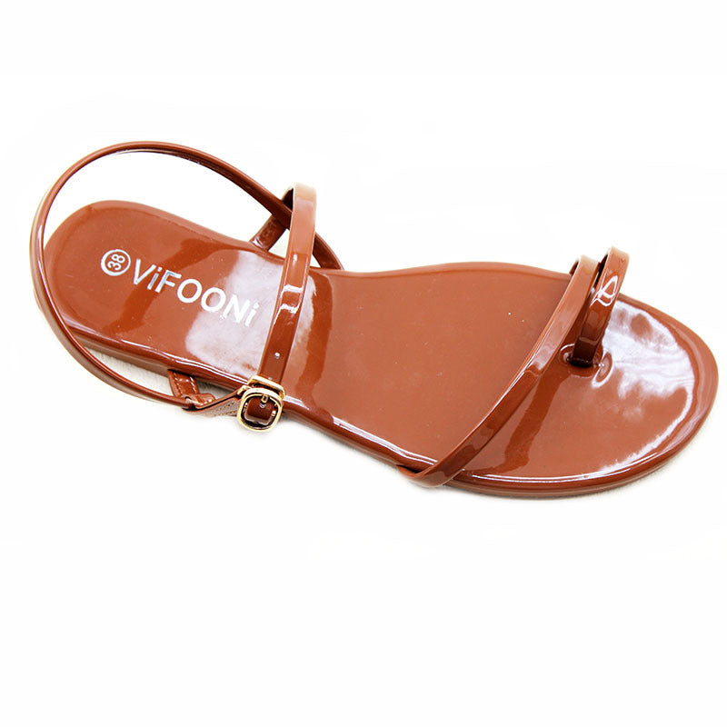 Wholesale shoes sandals  Chaozhou women's shoes fashion glossy toe flat beach sandals