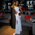 Fashion cross-border pure color women's clothing pleated silm exposed backpack hip asymmetrical skirt one shoulder cut out strap long dress