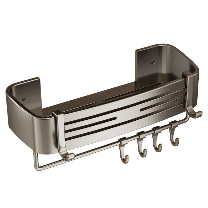 Bathroom shelf - rectangular, punch-free, wall-mounted, household toilet organizer, space aluminum, thickened storage rack