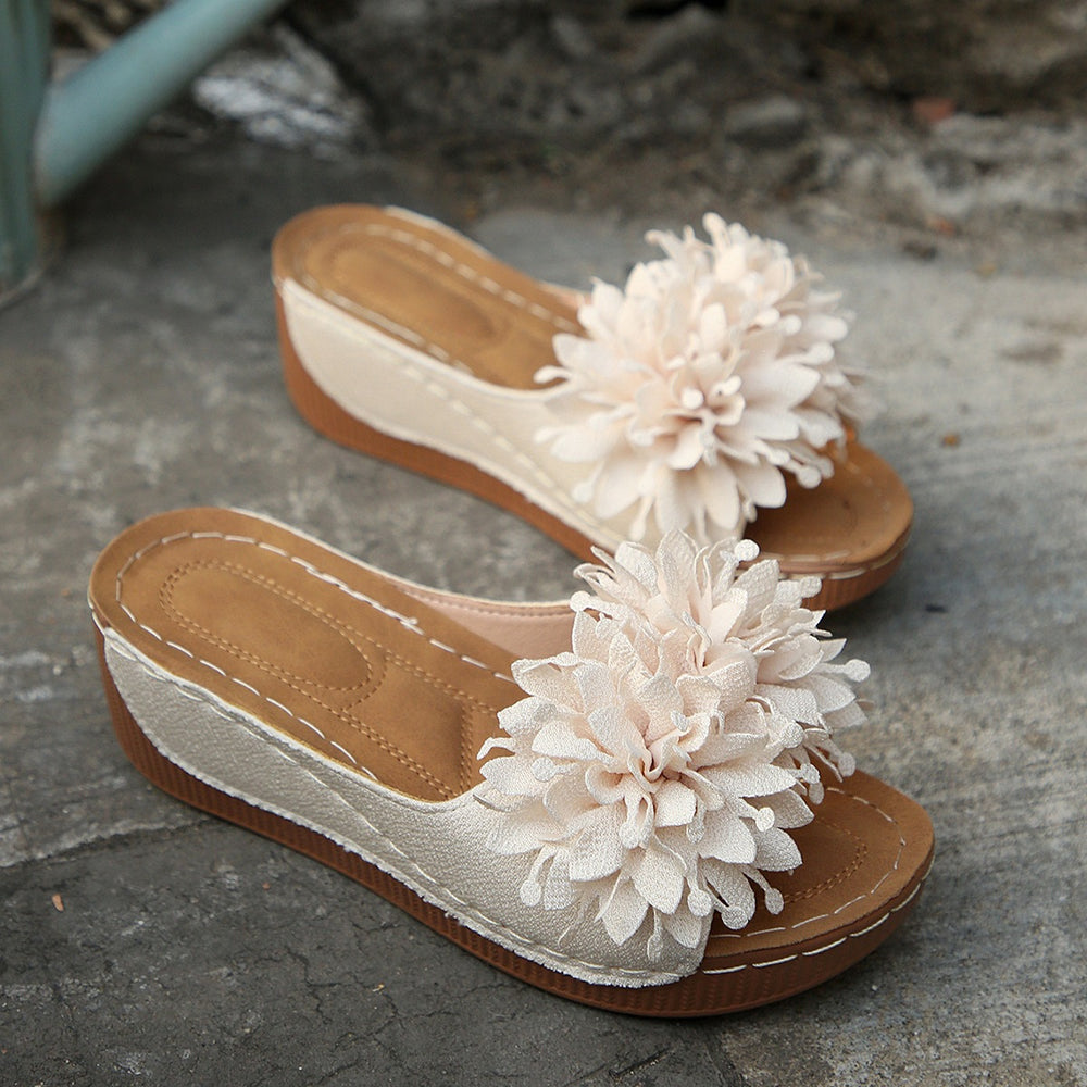 plus sizesummernew arrivalexport wedge thick sole slippers fish mouth one-piece strap flower outwear slippers