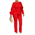 D3345exportfashionelegance winter elastic ruffles drawstring long sleeves waist tops pants cross-border two-piece set