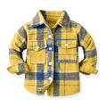 Boys' long-sleeve shirt - autumn collection, new export style, winter brushed fabric, children's clothing, spring/autumn mid-to-large size plaid shirt top