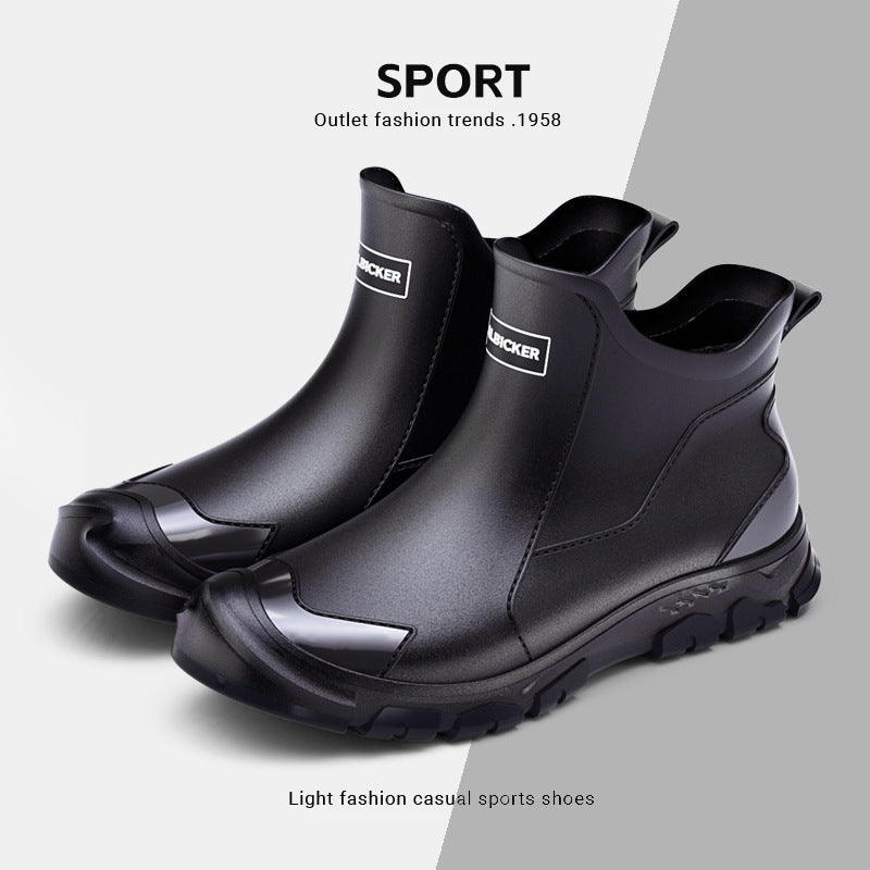 Men's rain boots - autumn/winter outdoor fishing waterproof short boots - men's non-slip kitchen/takeout water shoes - fleece-lined cotton boots