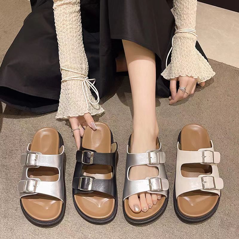 Birkenstock shoes for women cross-border new arrivaloutwearthick sole birkenstock half slippers one-leg lazy soft bottom sandals for women export
