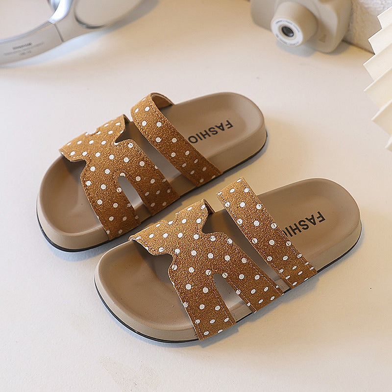 Women's new fashionable polka dot flat sandals with ankle strap – perfect for beach, pool, or skirted outfits