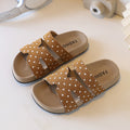 Women's new fashionable polka dot flat sandals with ankle strap – perfect for beach, pool, or skirted outfits