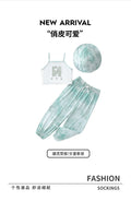 summer kids' three-piece set: digital print tank top, green tie-dye active pants, and sun hat for girls