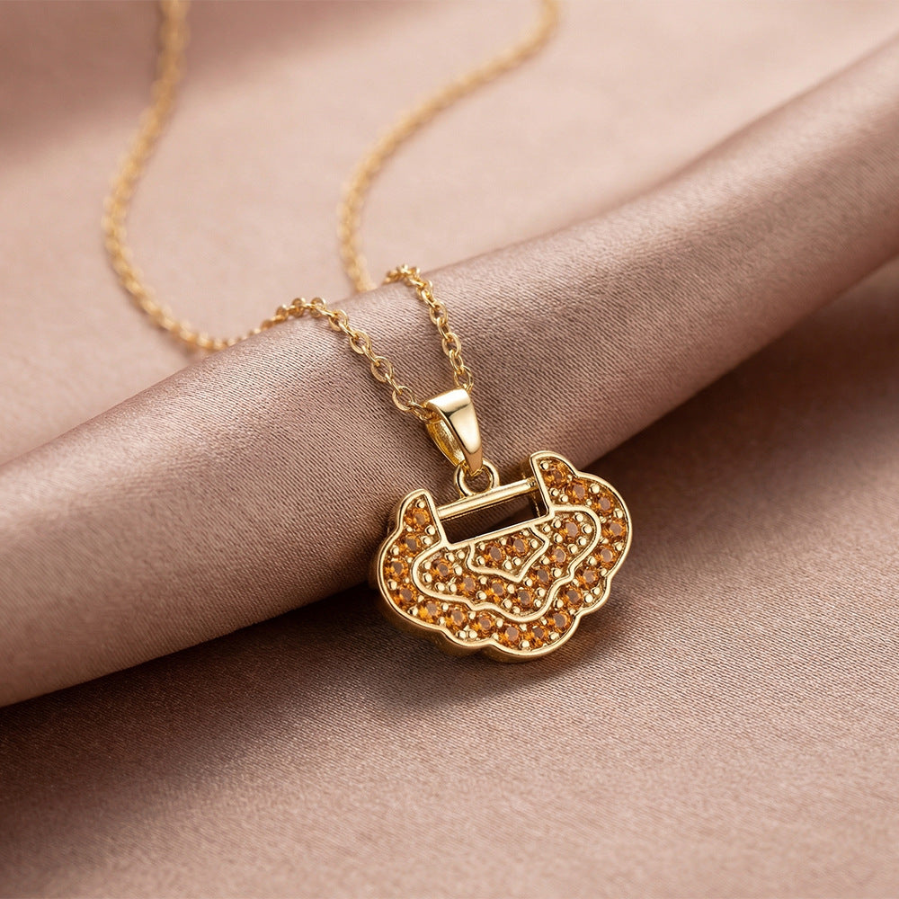 New arrivalpopular hot style copper inlaid zirconium safety lock necklace for women summereasiest for matchfashionelegant titanium steel clavicle chain jewelry