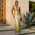 European and american style cross-border waist elegant gradient women's backless slimming hip skirt halter neck sleeveless hiking dress